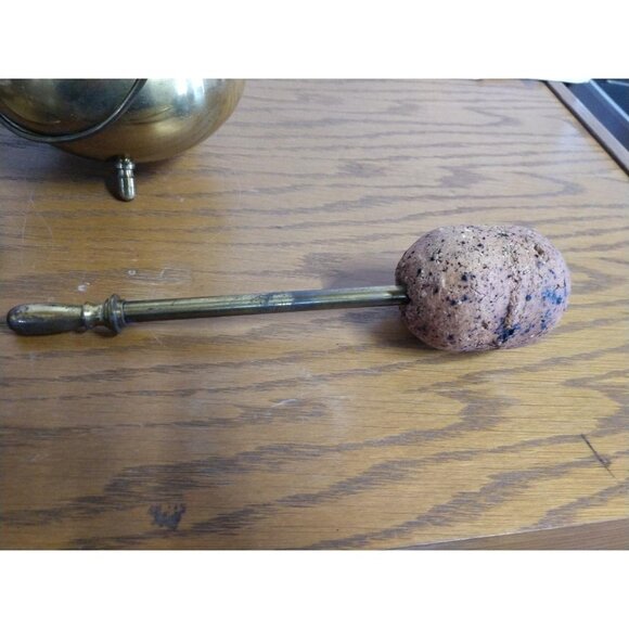 Brass Smudge Pot & Wand, Vintage Fire Starter Covered Cauldron with Pumice Stone - Picture 10 of 11
